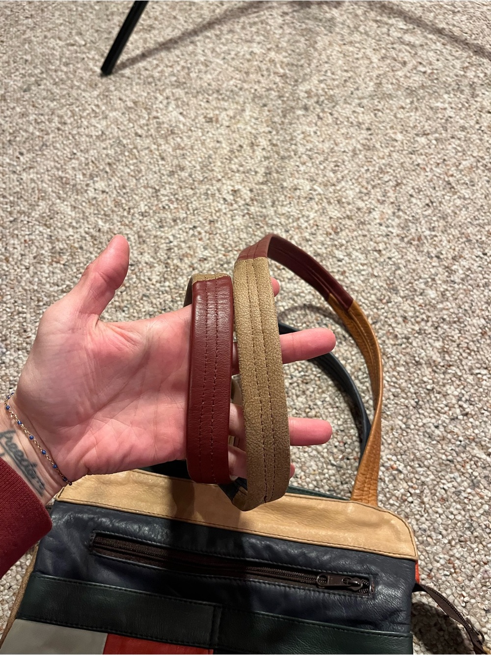 Vintage Colorblock Multicolor Leather Crossbody Bag - Picture 4 of 14